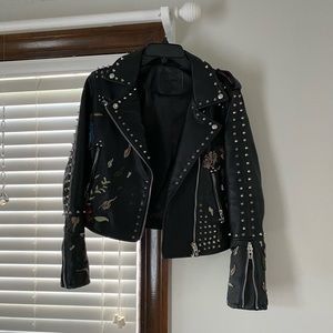Vegan Leather Embroidered Studded Jacket